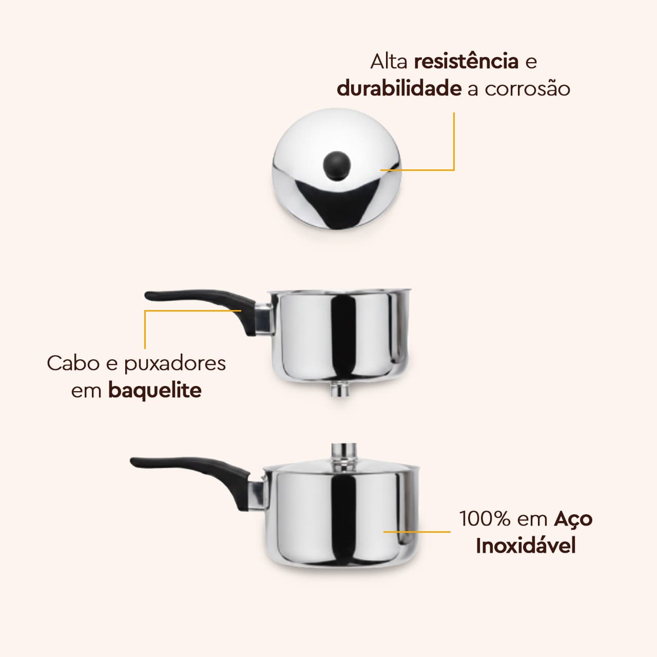 Cuscuzeira Individual Brinox Suprema 500ml 16 cm Aço Inox - Imagem 5